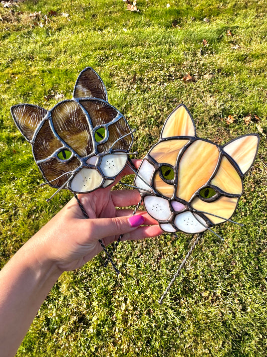 Cat Stained Glass Plant Stake