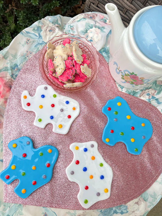 Frosted Animal Cookie Stained Glass Coaster Set