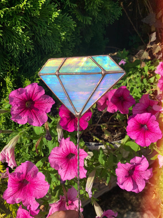 Diamond Stained Glass Plant Stake