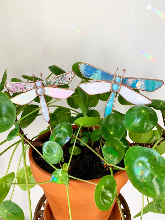 Dragonfly Stained Glass Plant Stake